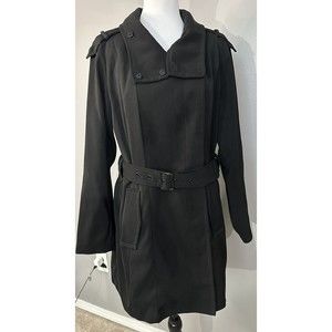 Jones New York Women’s M Black Double Breasted Trench Coat Lined Belted Jacket